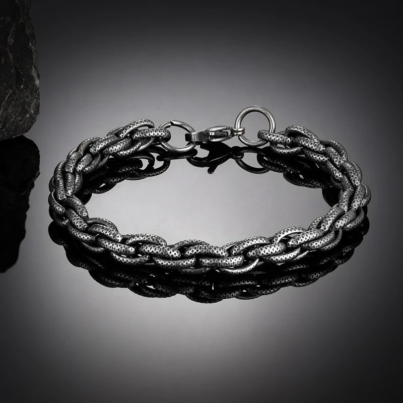 MKENDN Vintage Oxidized Black Link Chain Bracelets For Men Motocycle Cuban Chain Stainless Steel Punk Rock Biker Jewelry Gifts