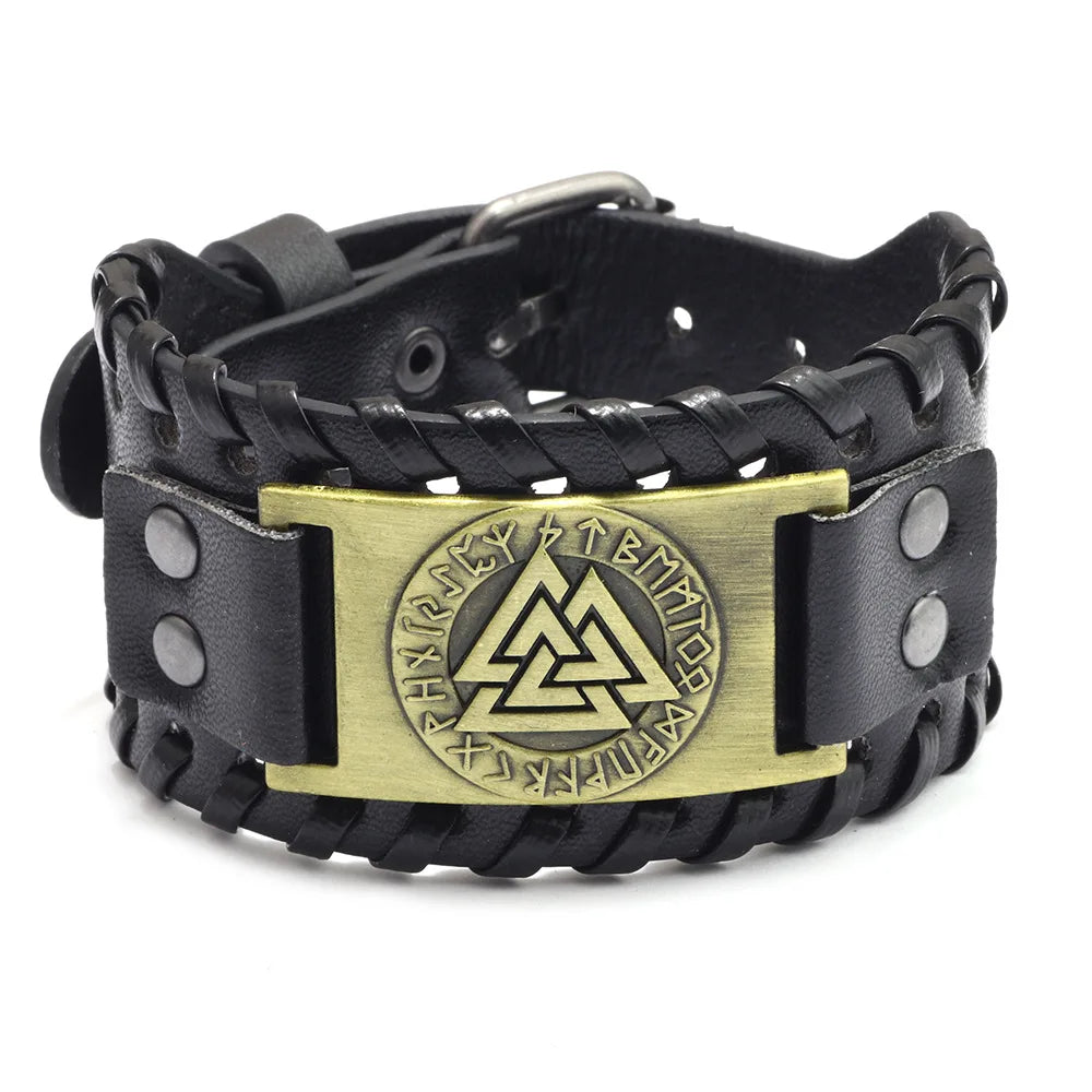 Breites Retro-Lederarmband mit Piratenkompass für Männer, keltisches Wikinger-Kompassarmband, Schmuck, männliche Accessoires, Geschenke für den Freund