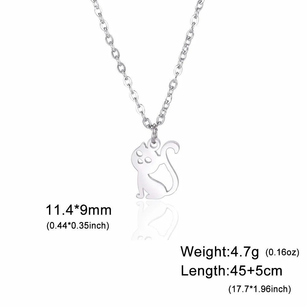 Dreamtimes Cute Cat Pendant Necklace for Women Stainless Steel Children's Fashion Cartoon Animal Jewelry Gift 2024 New