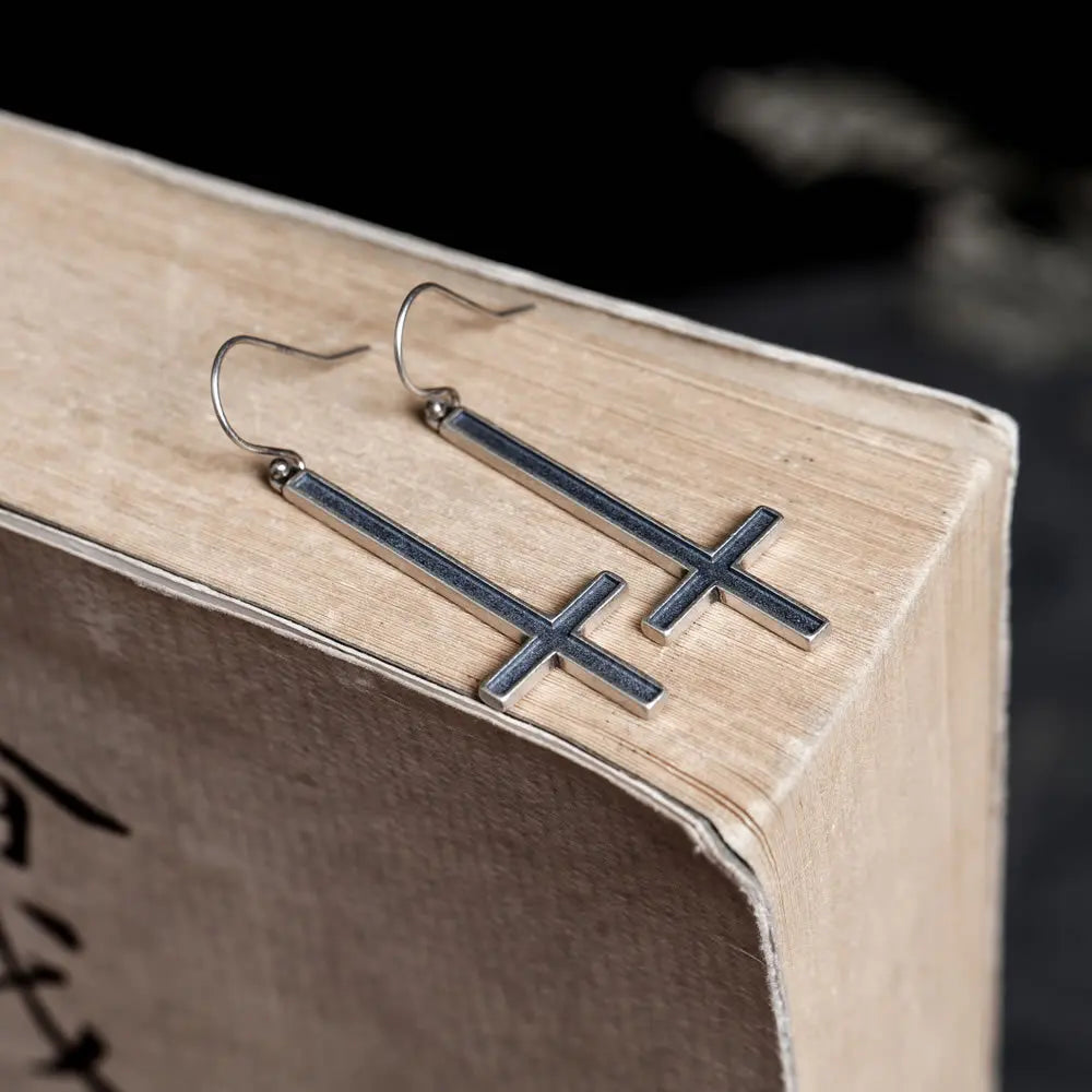 MKENDN 100% 925 Sterling Silver Creative Retro inverted cross Drop  Earrings Punk Street Style Men Women Pray Jeweley