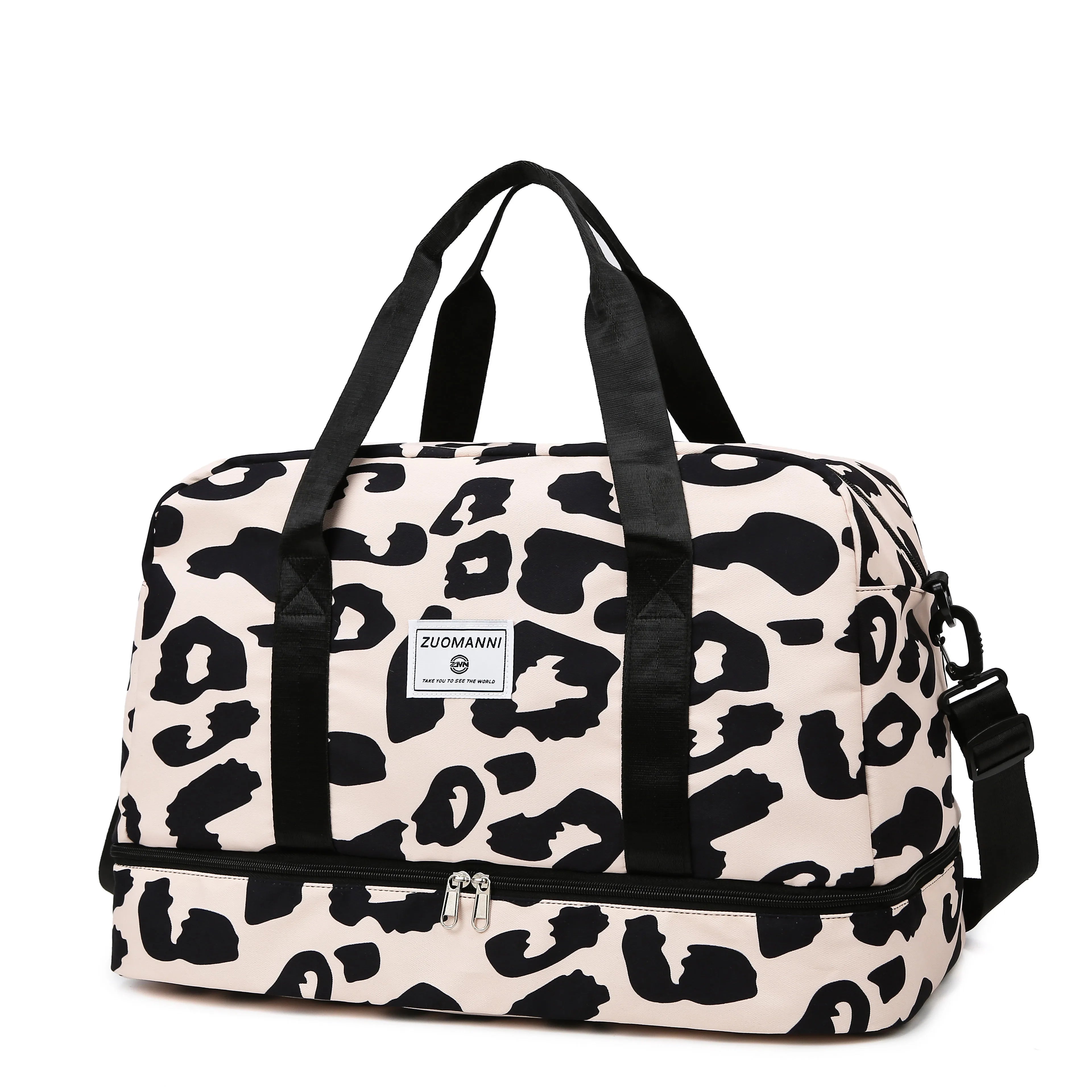 Spacious & Durable Women's Carry-On Travel Bag with Animal Print Nylon Large Capacity Sports Gym Bag  Weekend Overnight Bag