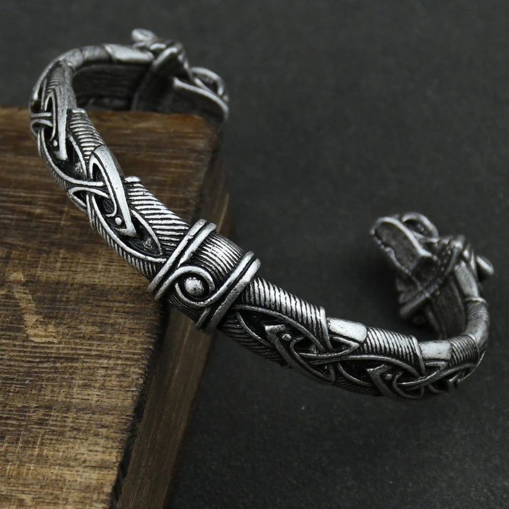 Nordisches Wikinger-Armband mit Wolfskopf, Herrenarmband, Manschettenarmbänder, Wikinger-Armband für Männer und Frauen, Talisman