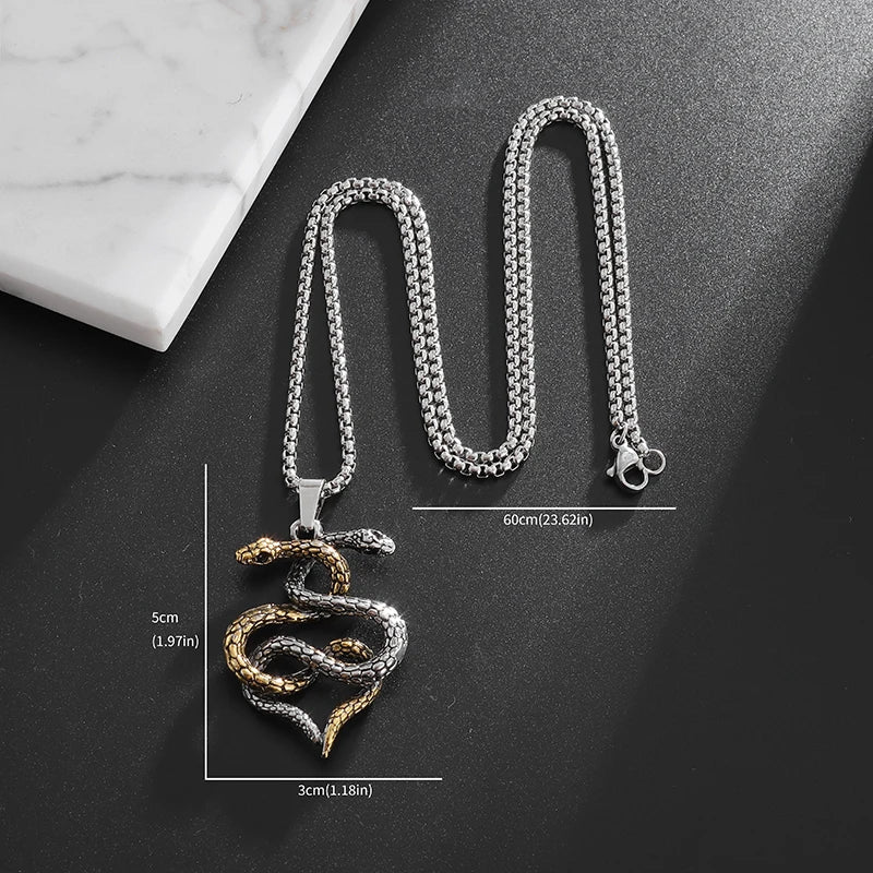 Collier avec pendentif en forme de serpent à deux têtes, style punk rétro, pour homme et femme, mode rock, hip-hop, cyclisme, fête, bijoux nordiques, cadeau