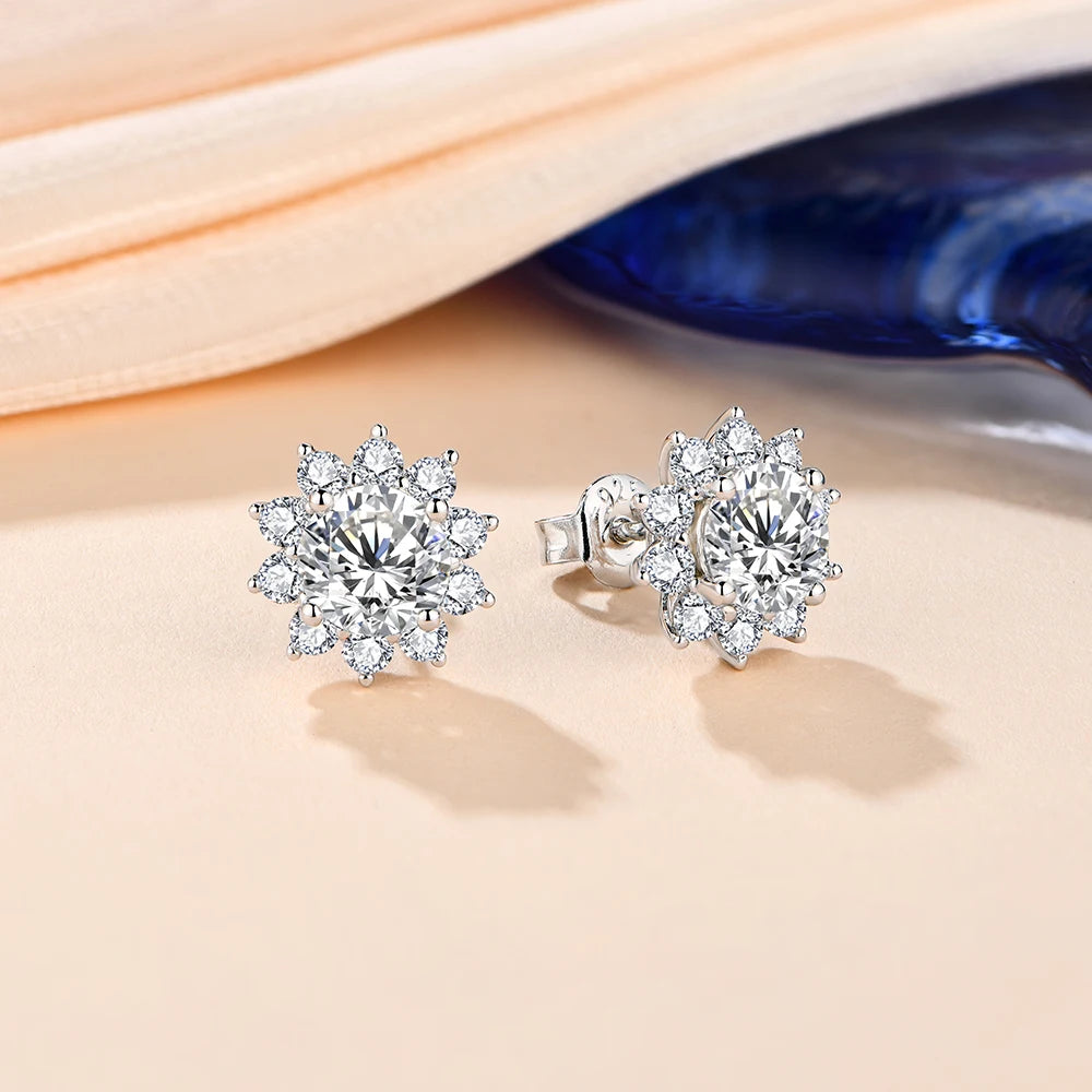 Boucles d'oreilles à tige en forme de flocon de neige en argent sterling 925, bijoux en diamant de 6,5 mm et 1,0 carat, boucles d'oreilles en moissanite pour femmes, cadeau de mariage