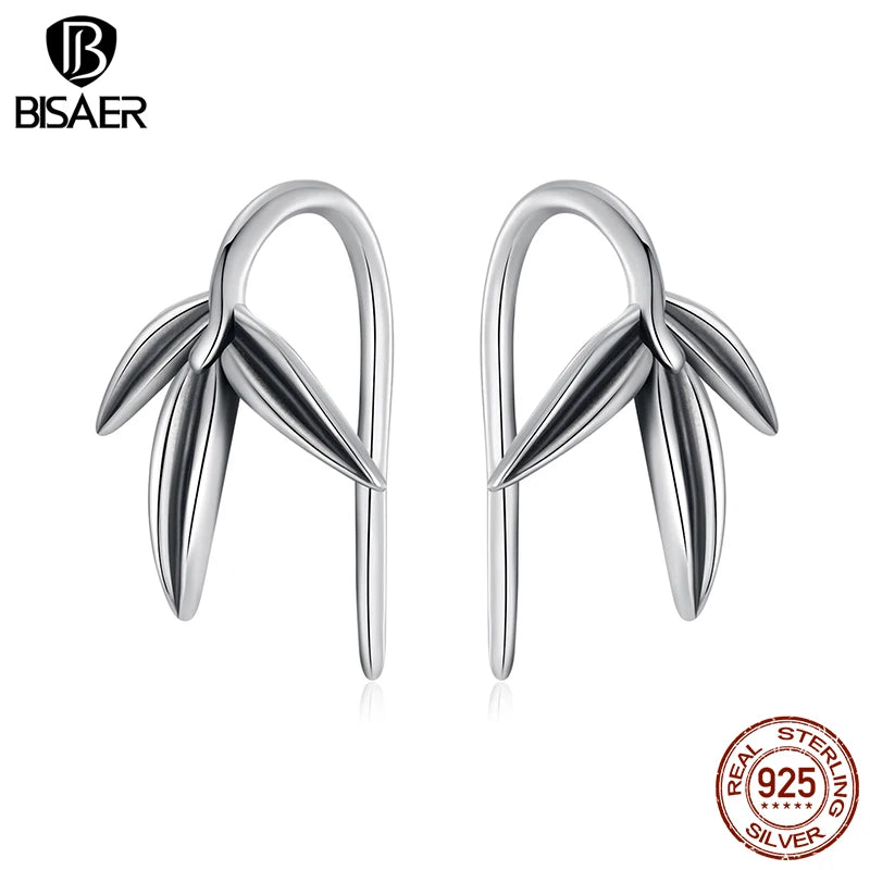 BISAER 925 Sterling SilveBamboo Stud Earrings Hypoallergenic Classic Elegant Earrings for Women Party Original Fine Jewelry Gift