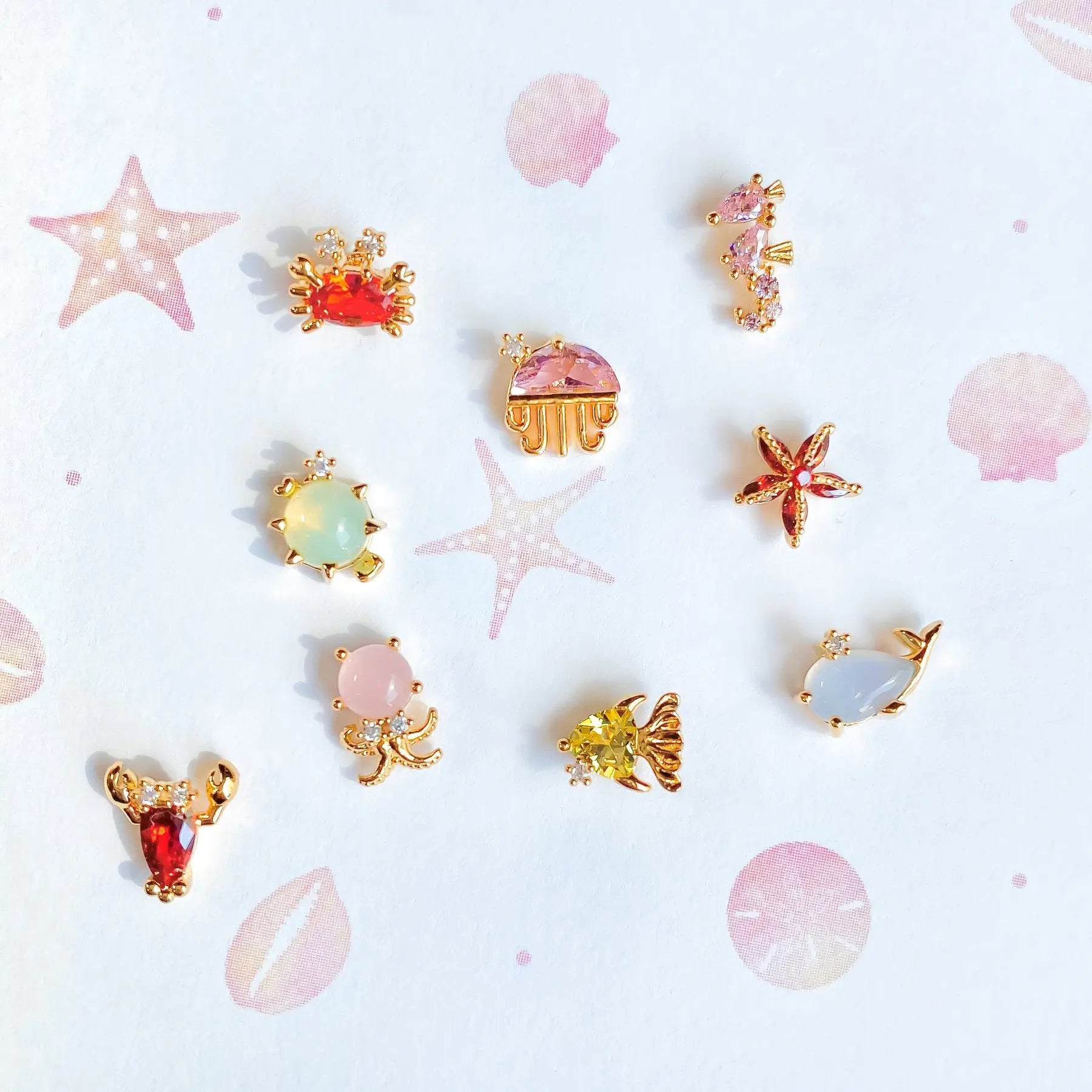 New ins Cute Ocean Anime Colorful Zircon Starfish Octopus Earrings For Women Girl Fashion Wholesale Jewelry Gift