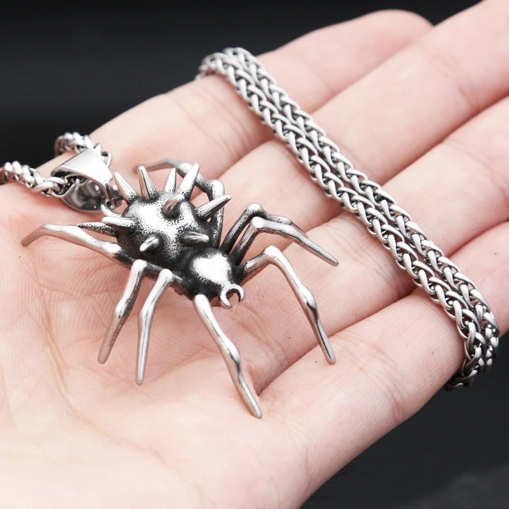 Gothic Vintage Stainless Steel Spider Pendant Fashion Punk Unique Animal Necklaces For Men Women Party Jewelry Halloween Gifts