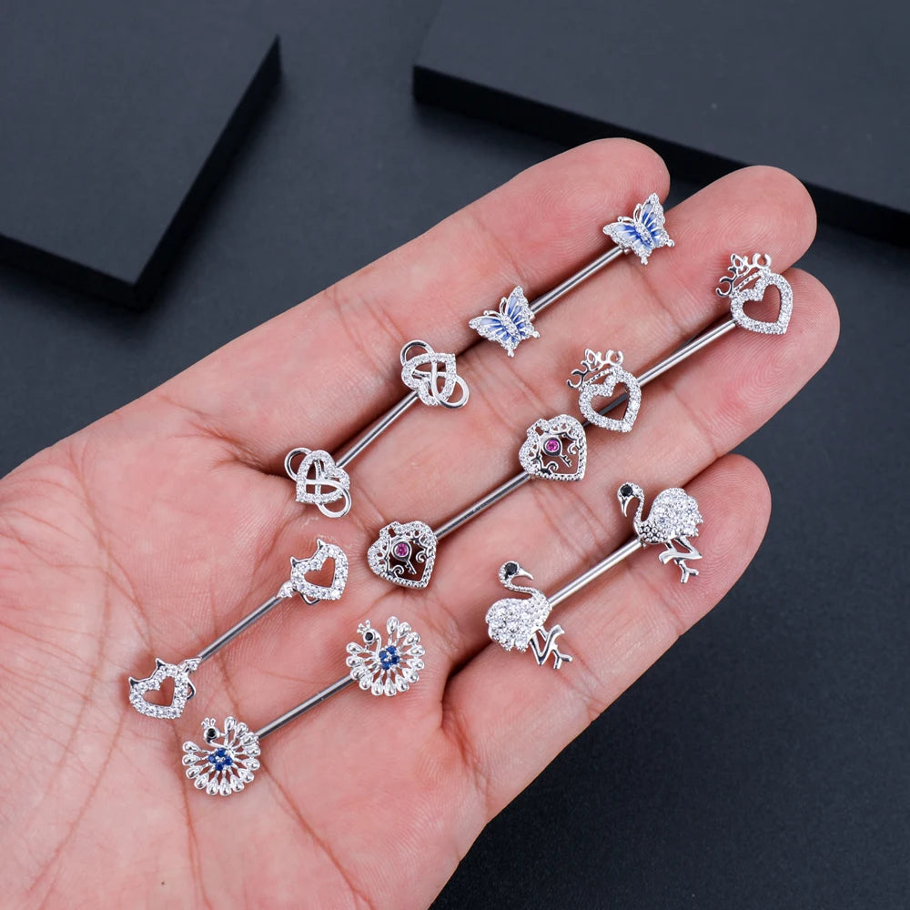 New 2PCS 316L Steel Peacock Nipple Rings Butterfly Flamingo Heart Barbell Sexy Dangled Nipple Piercings Body Jewelry Hot Sale