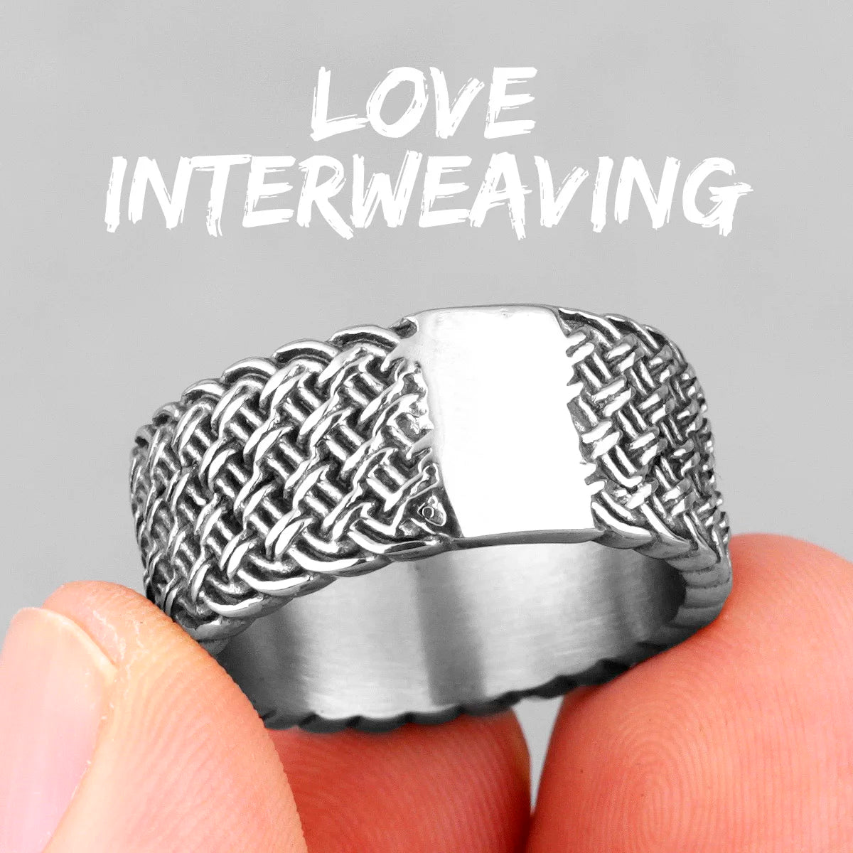 Grid Weave Ring 316L Stainless Steel Retro Industrial Style Mens Texture Rings Simple for Male Boyfriend Biker Jewelry Best Gift