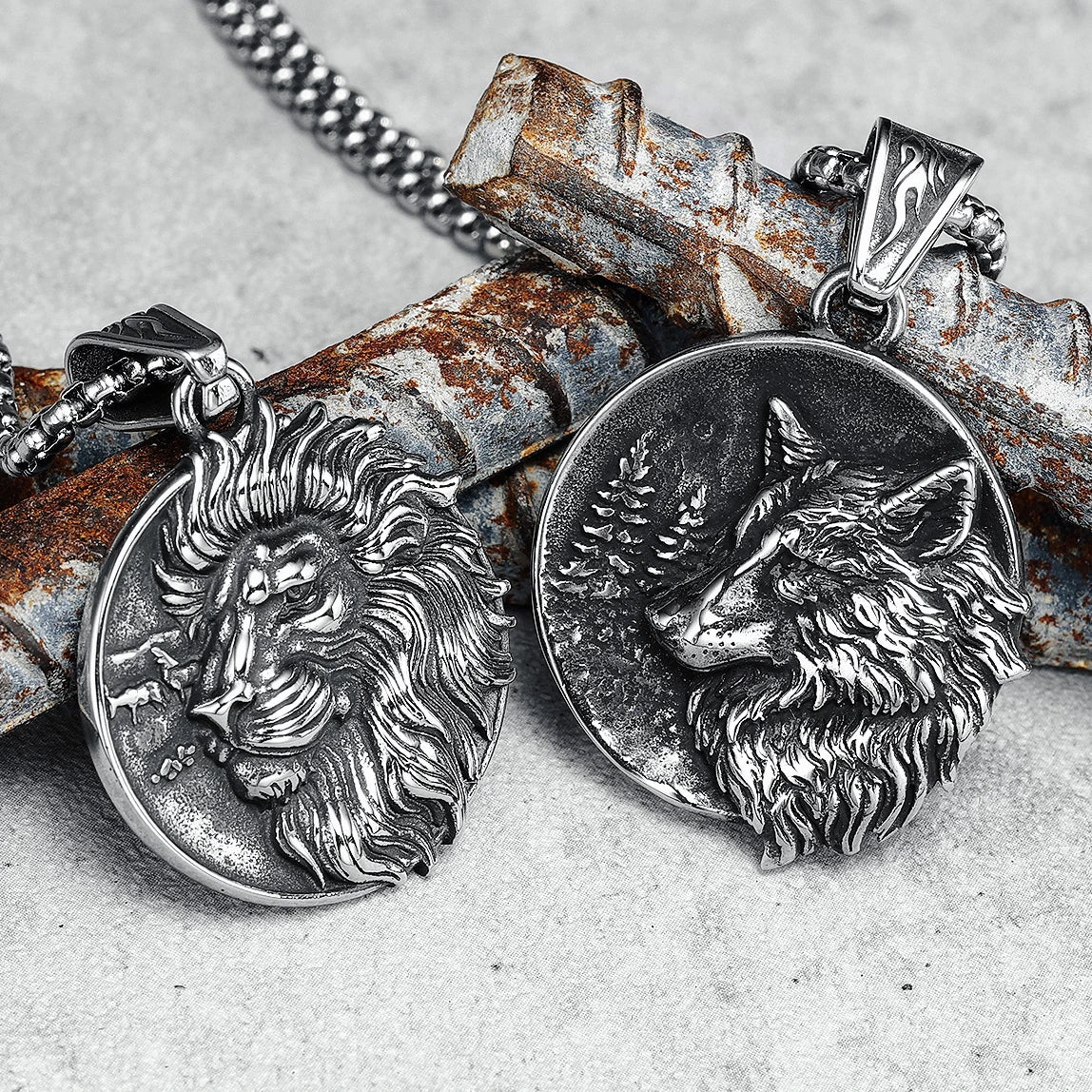 Majestic Lion Necklaces 316L Stainless Steel Wolf Clan Men Pendants Wild Chains Rock Punk for Boyfriend Male Jewelry Best Gift