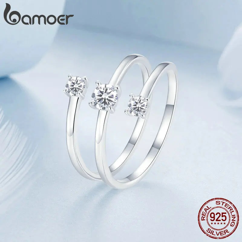 Genuine 925 Sterling Silver Simple Multi-layer Opening Ring