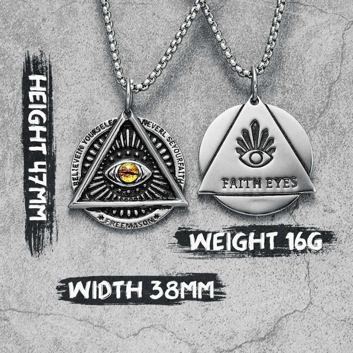 Faith Eye Necklaces Triangle Men 316L Stainless Steel Pendants Freemason Gem Chain Rock Punk Hip Hop for Rider Male Jewelry Gift