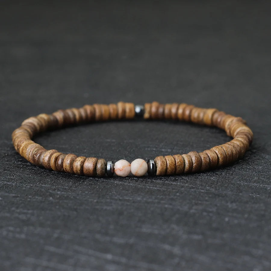 Noter New 4mm Men Natural Coconut Bead Bracelet Vintage Meditation Wooden Braclet Healing Braslet Tiger Eyes Stone Pulsera Homme