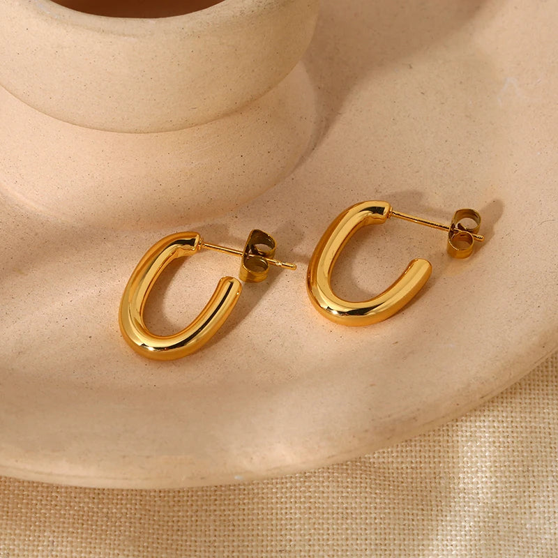 INS Trendy 18k Gold Plated Stainless Steel U-Shaped Stud Fashion Hoop Earrings for Women Waterproof Everyday Jewelry