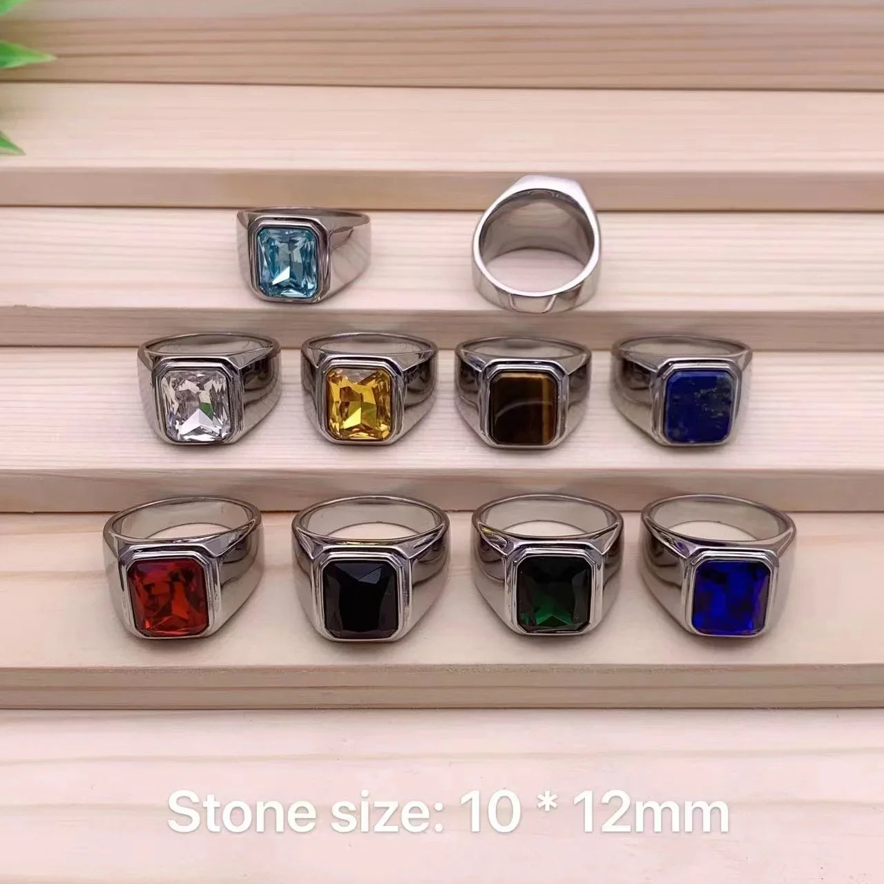 Men's High Quality 316LStainless Steel Multiple Gemstone Styles Onyx Rings