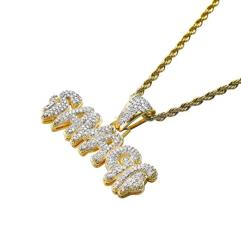 Ice Crystal Alphabet Pendant with 24 Inch Chain for Men Women Sparkling Hip Hop Rock Rap Jewelry Gifts