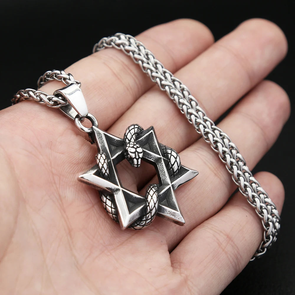 New Vintage Star of David With Snake Pendant Necklaces For Men Women Fashion Punk Ouroboros Hexagram Necklace Amulet Jewelry