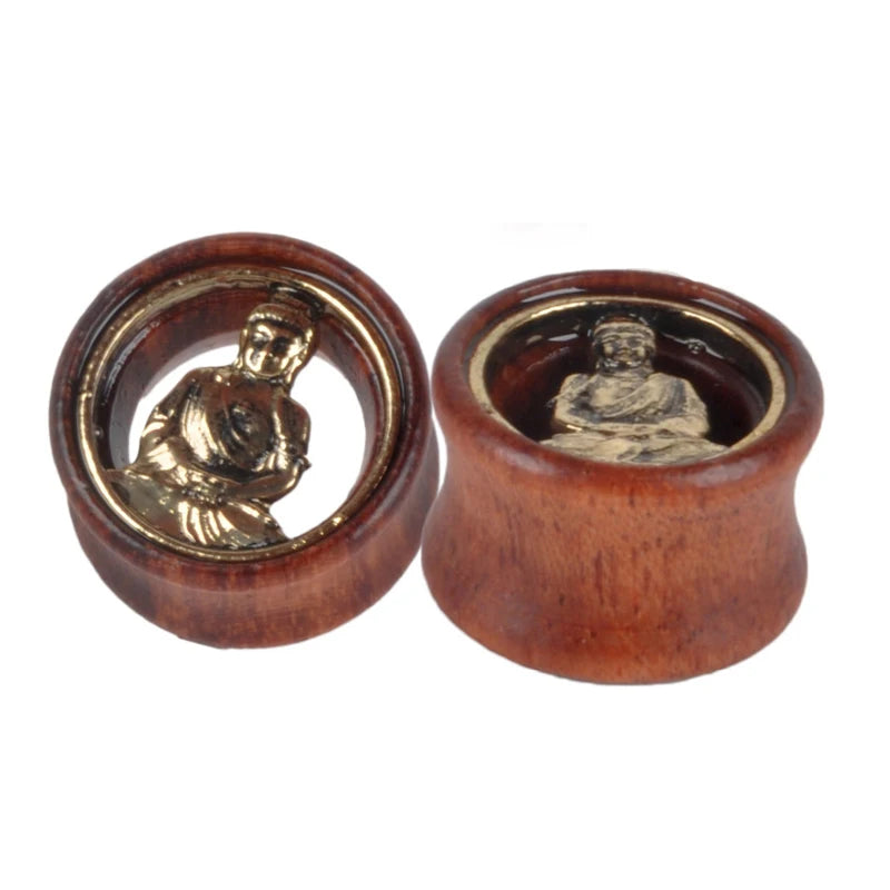 1 Pair Wood Ear Plugs Gauges Earrings Buddha Statue Women Men Flesh Tunnel Expander Piericing Stretcher Body Piercing Jewelry