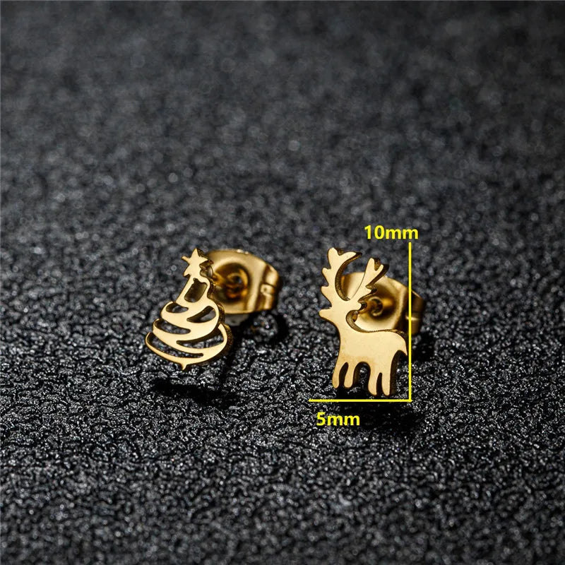 Cartoon Stainless Steel Stud Earrings Gingerbread Man Deer Spider Ghost Earings for Women Christmas Piercing Jewelry 2024