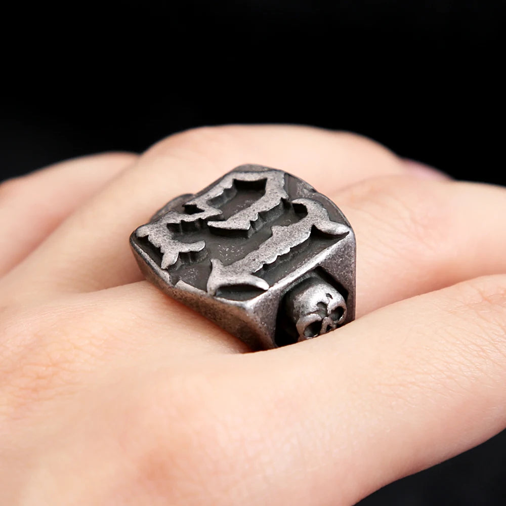 Gothic Fashion Lucky Number Black 13 Skull Ring For Men Punk Hip Hop Stainless Steel Biker Number Rings Amulet Jewelry Wholesale