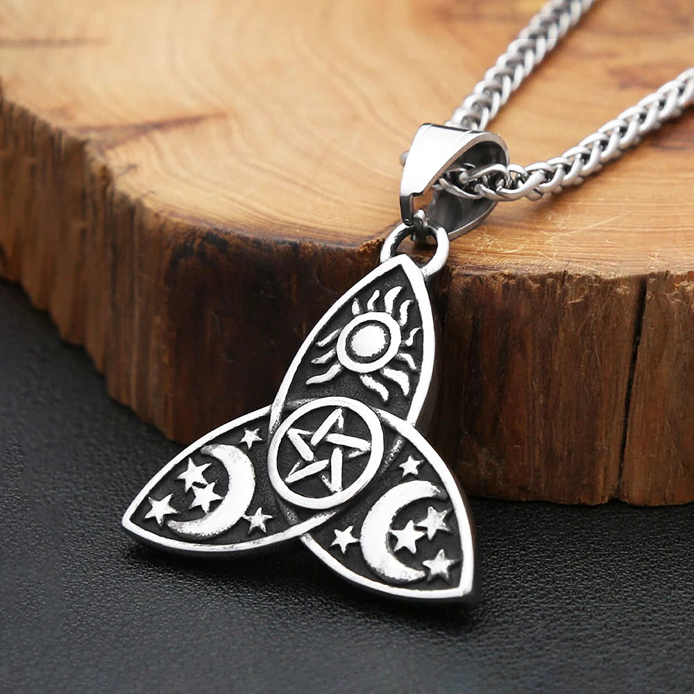 Vintage Vikings Stainless Steel Sun And Moon Celtic Knot Pendant Necklaces Fashion Nordic Witchcraft Witch Knot Necklace Jewelry