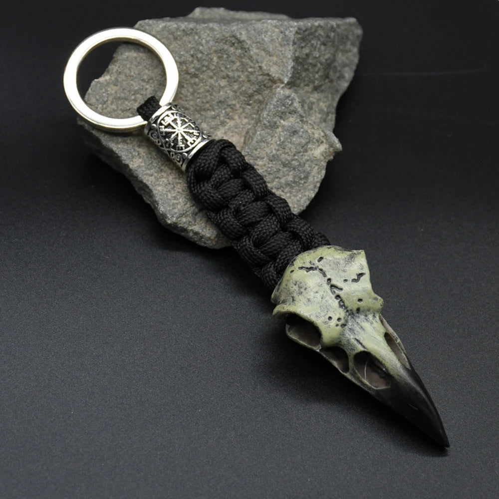 Llavero con esqueleto de cuervo de Odín, colgante con cabeza de águila vikinga, cuerda de paracord, amuleto de Valknut con runas de piratas nórdicos, regalo de joyería