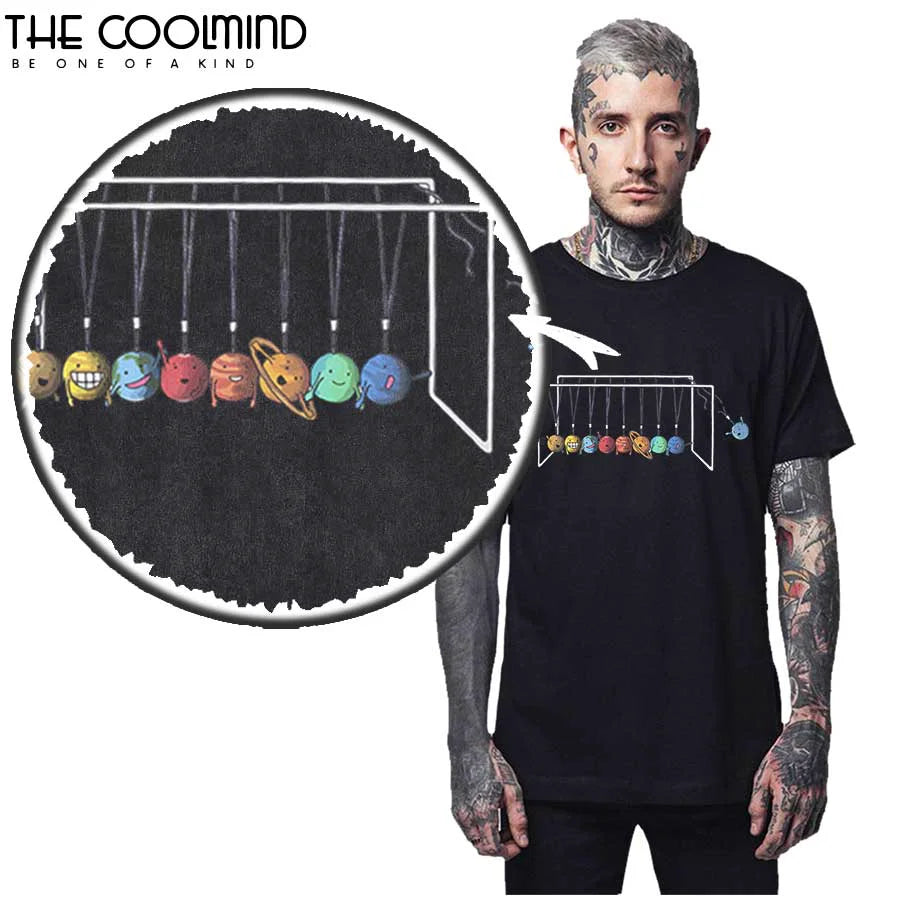 COOLMIND 100% Cotton Short Sleeve Space Funny Men T Shirt Casual Cool Summer Men T Shirt Male o-neck Loose Mens Tee Shirts