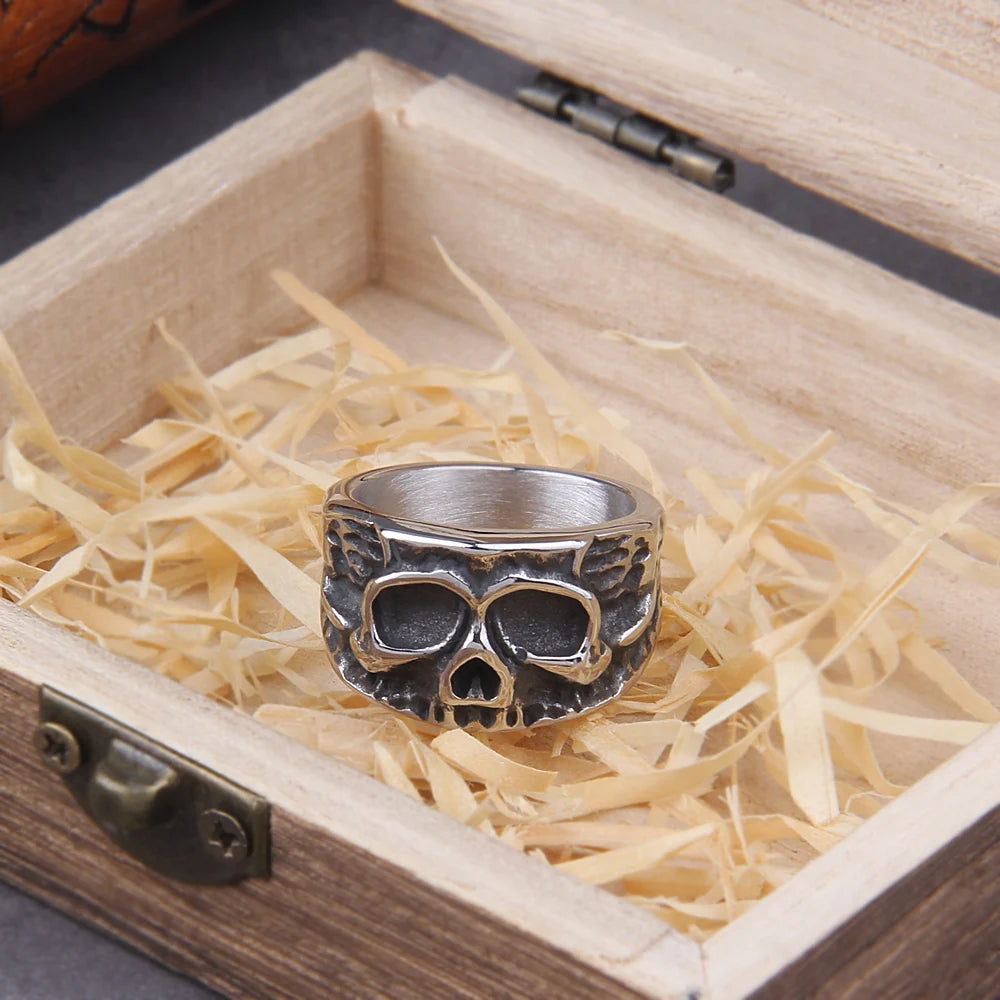 Vintage High Quality Skeleton Skull Finger Ring Band Gothic Women Men Biker Rock Hip Hop Jewelry Wholesale with wooden box