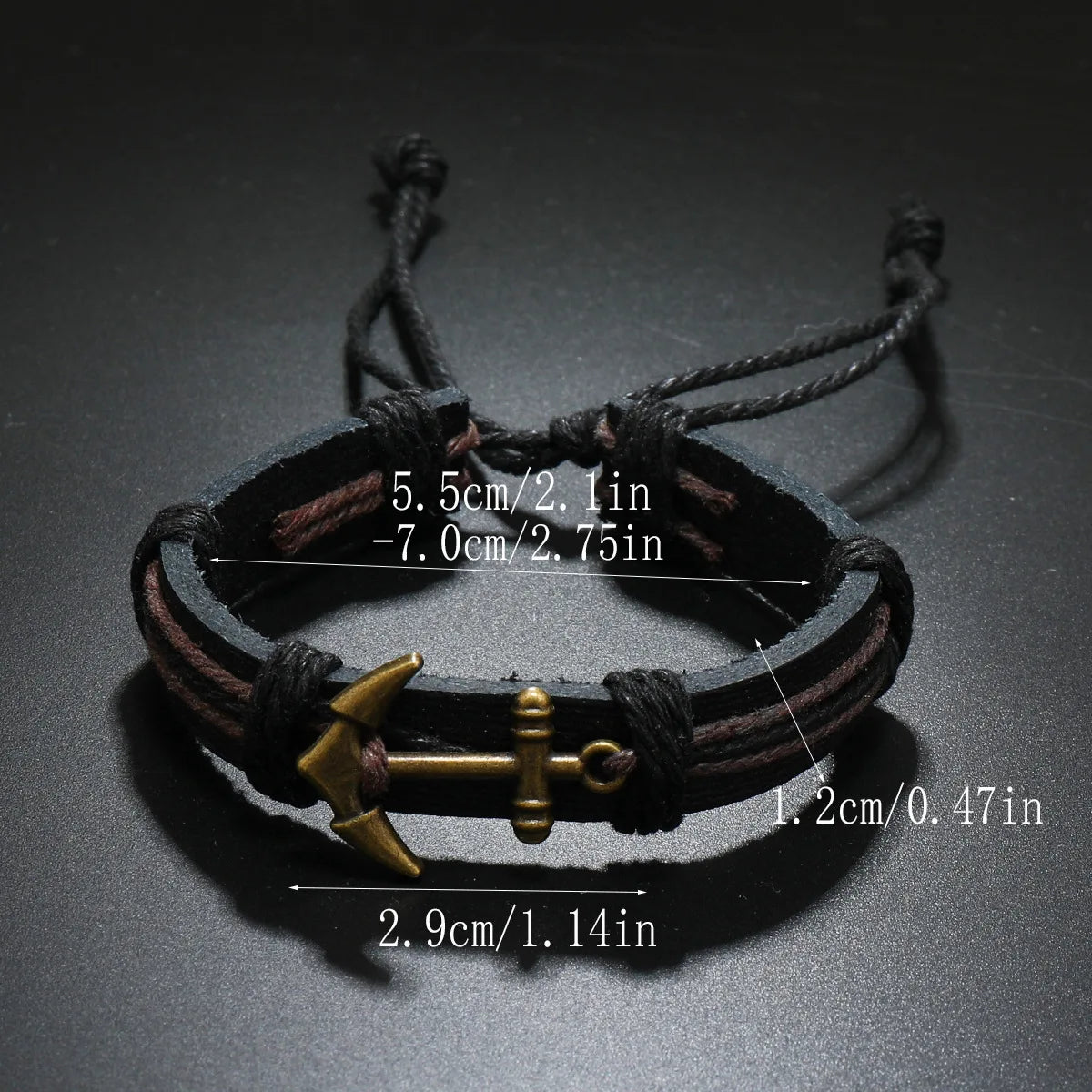 Bracelet ancre en métal punk rétro bracelet réglable en cuir de vache tissé à la main accessoires bleu marine bijoux unisexe cadeau pour homme