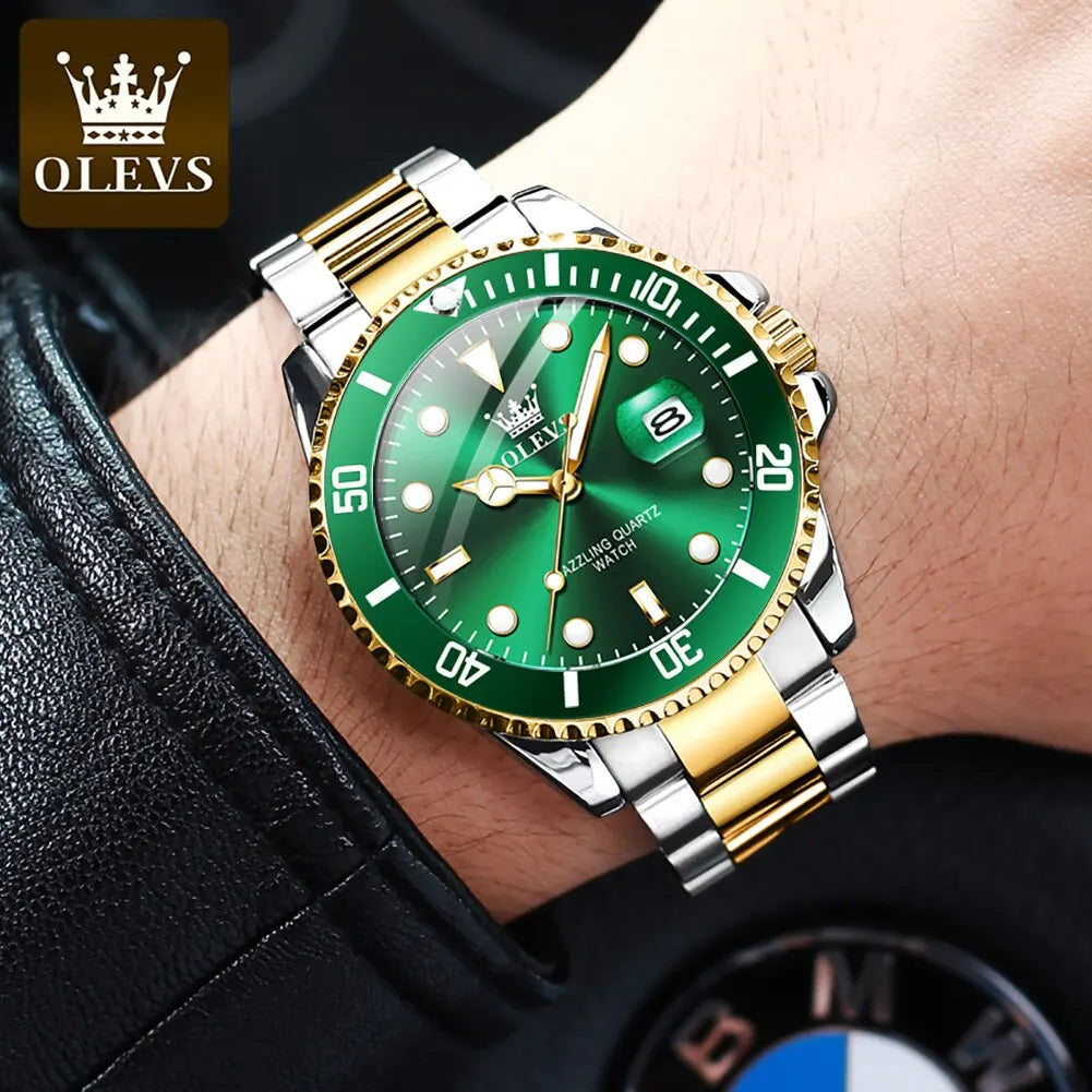 OLEVS Reloj original de cuarzo verde para hombre