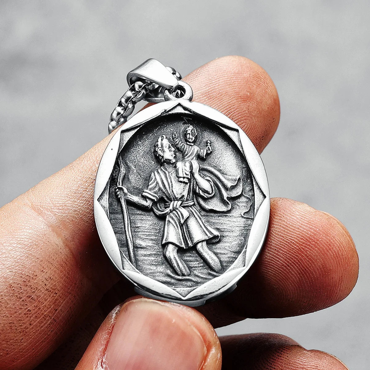 St Christopher Anhänger Halskette Retro Inschrift 316L Edelstahl Männer Kette Punk Rock Hip Hop für Fahrer Biker Schmuck Geschenk