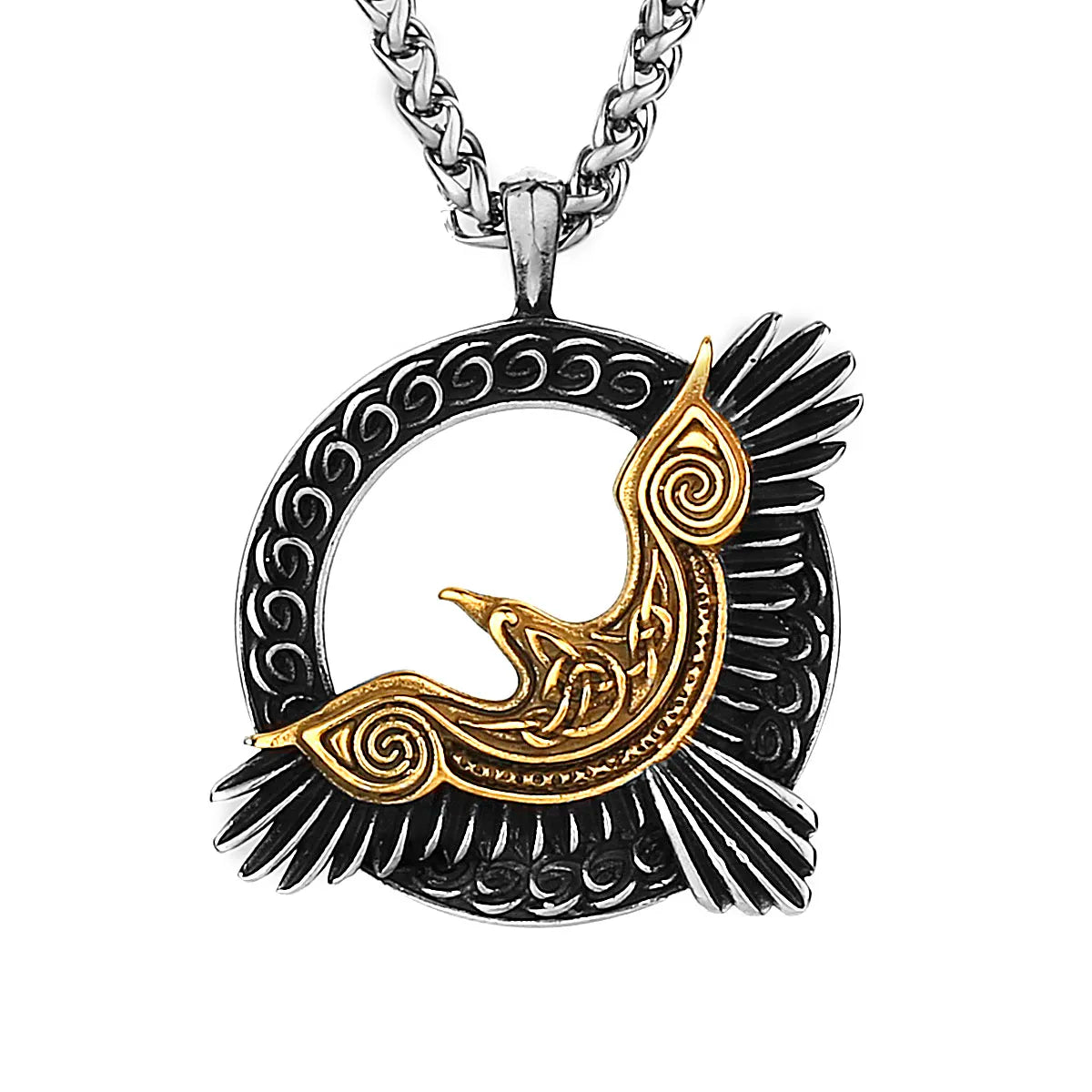 Viking Triangle Odin Raven Huginn and Muninn Necklace Amulet Stainless Steel Pendant Men‘s Fashion Jewelry Gift Wholesale