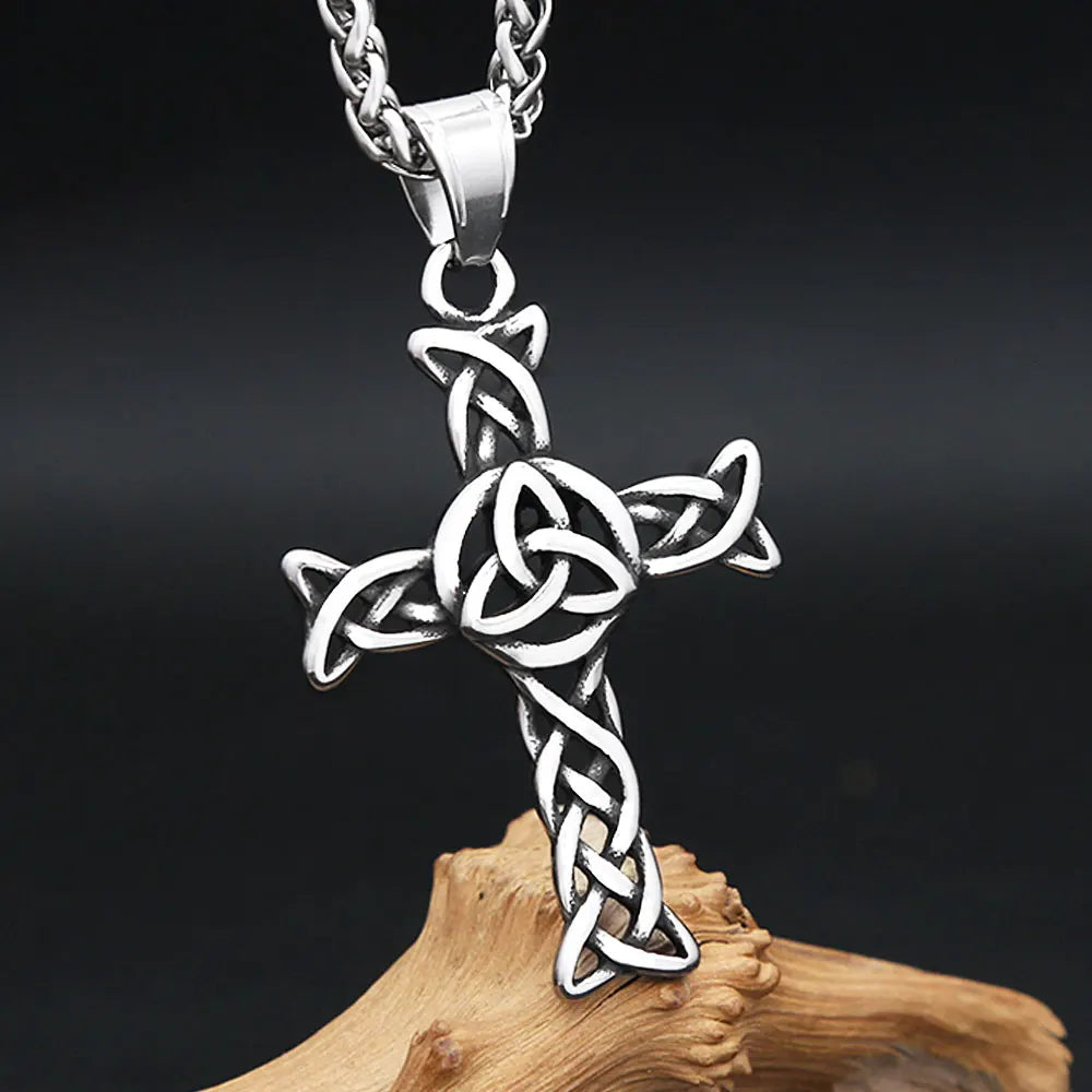 Vintage Fashion Cross Pendant Necklaces For Men Women 316L Stainless Steel Nordic Viking Celtic Knots Necklace Amulet Jewelry