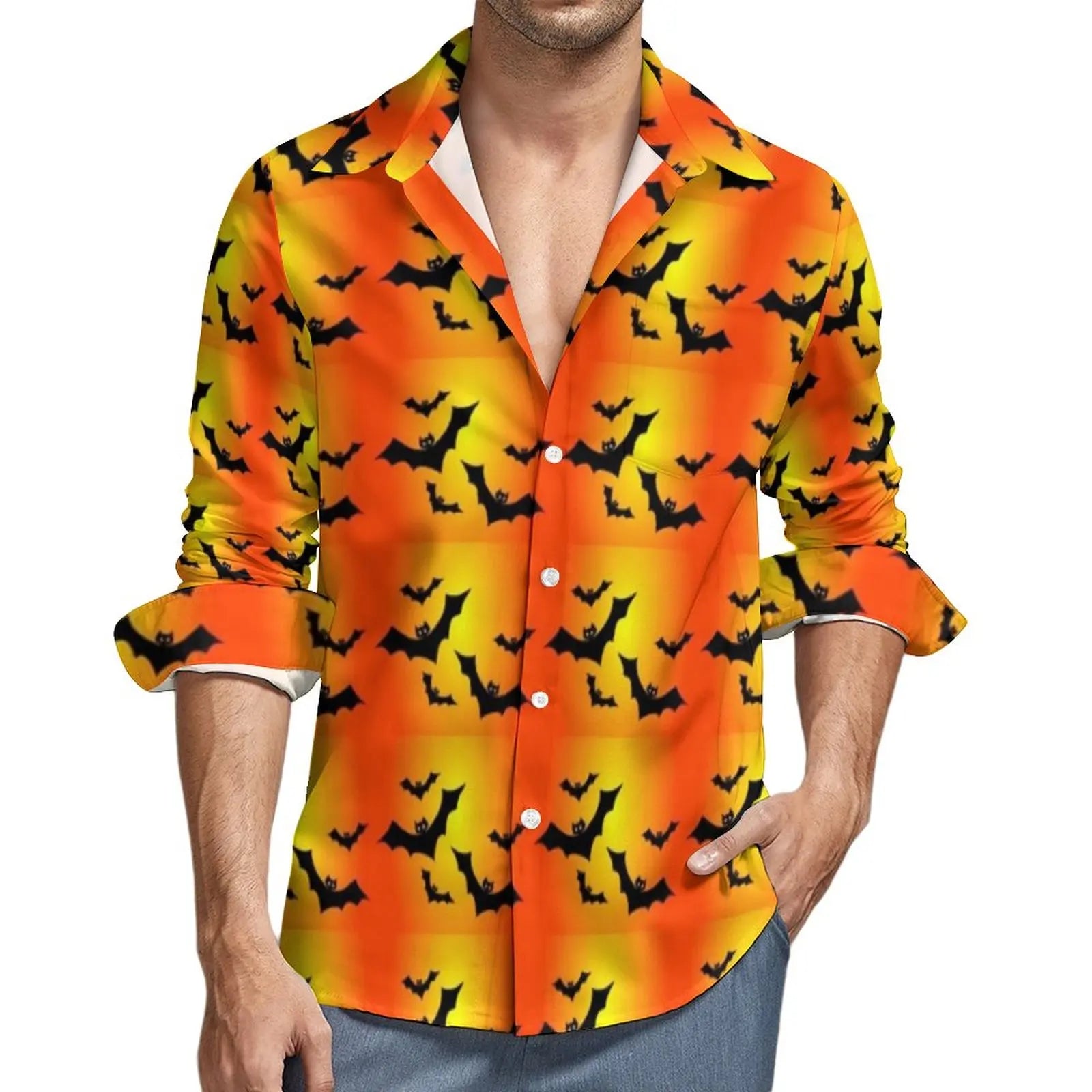 Lila Fledermaus Print Shirt Herbst Schwarz Halloween Casual Shirts Männer Lose Blusen Langarm Grafik Lustige Kleidung Plus Größe