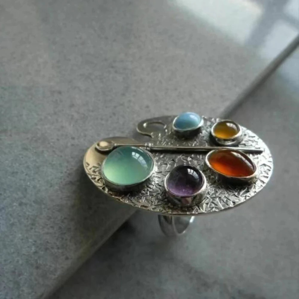 Bohemian new, personalized multi-color creative geometric palette ring jewelry