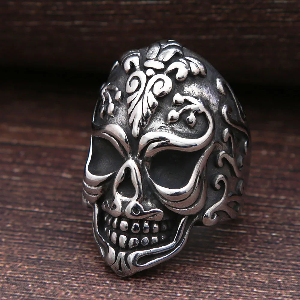 Punk Hip Hop Style Men Skull Rings Stainless Steel Fashion Gothic Skull Pattern Biker Ring Jewelry Gift Dropshipping