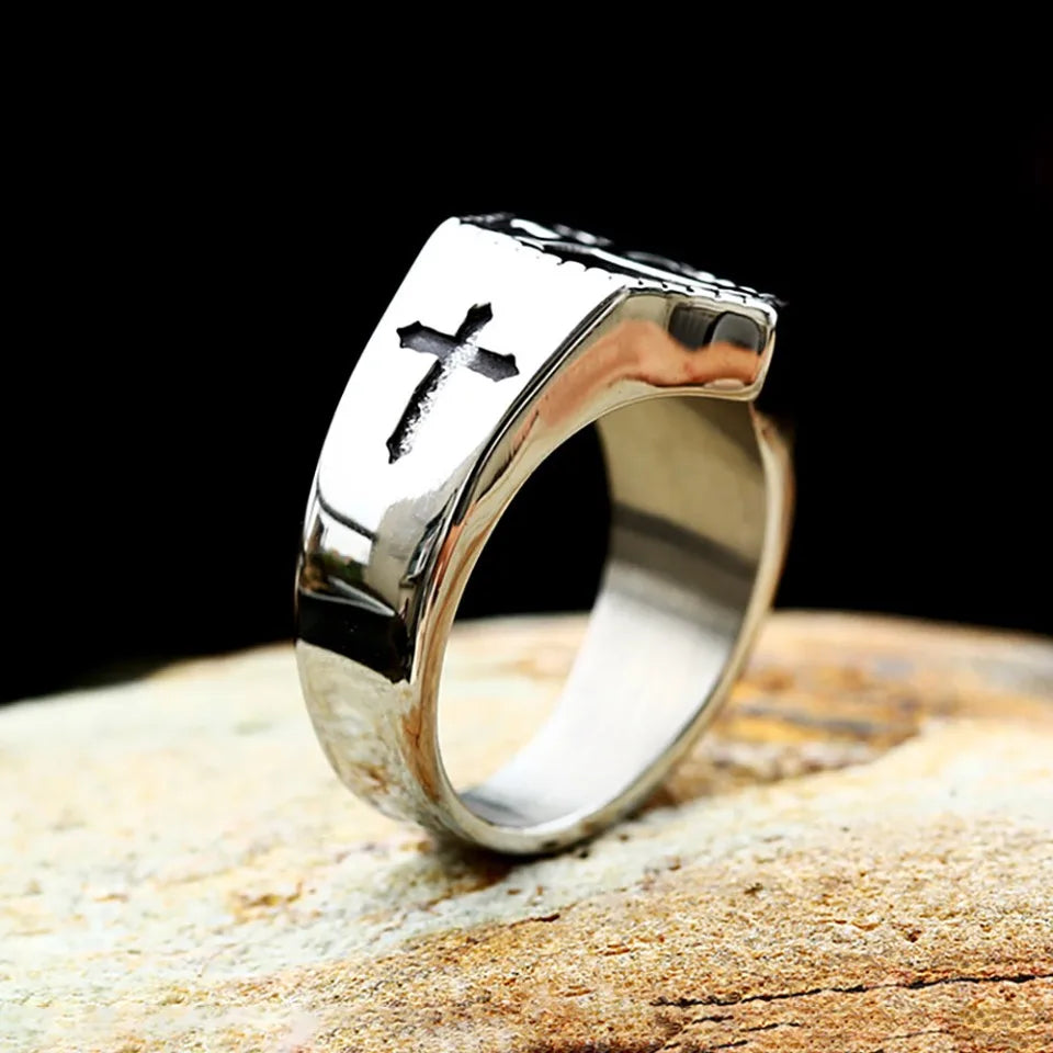 Punk Vintage Silber Farbe Kreuz Ring Edelstahl Katholischen Kreuz Christian Religiou Jesus Ringe Für Männer Frauen Mode Schmuck