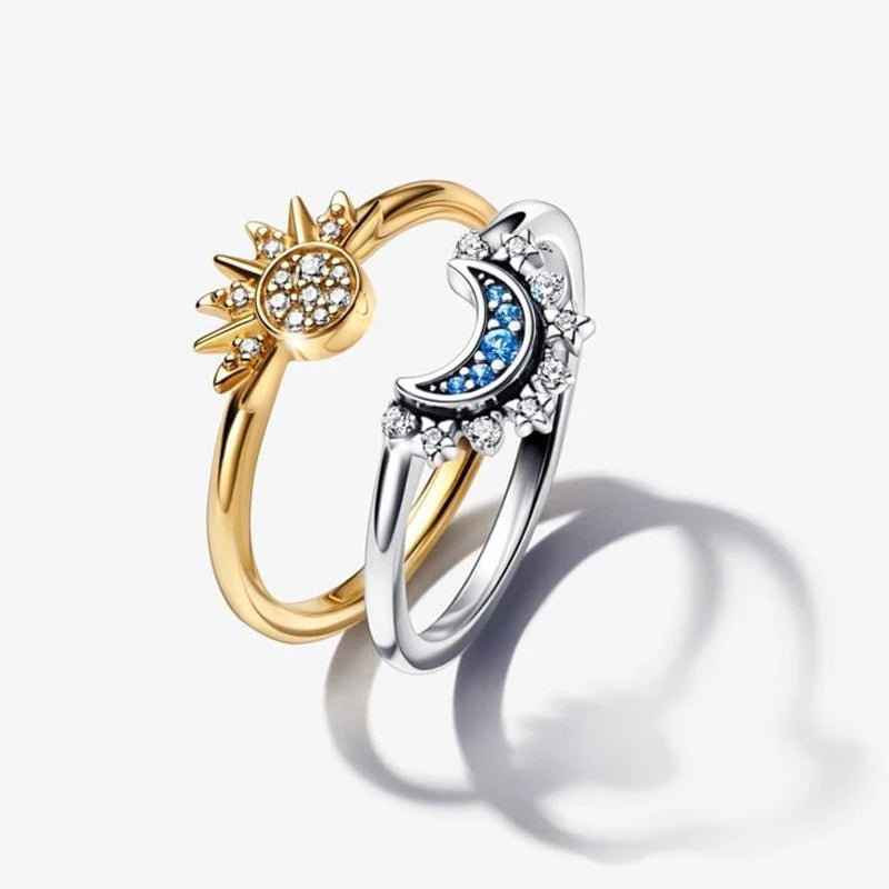 MINISO 2024 New in Day & Night Ring Set Women Luxury DIY Jewelry Gift 925 Sterling Silver Celestial Sun & Moon Ring Set Hot Sale