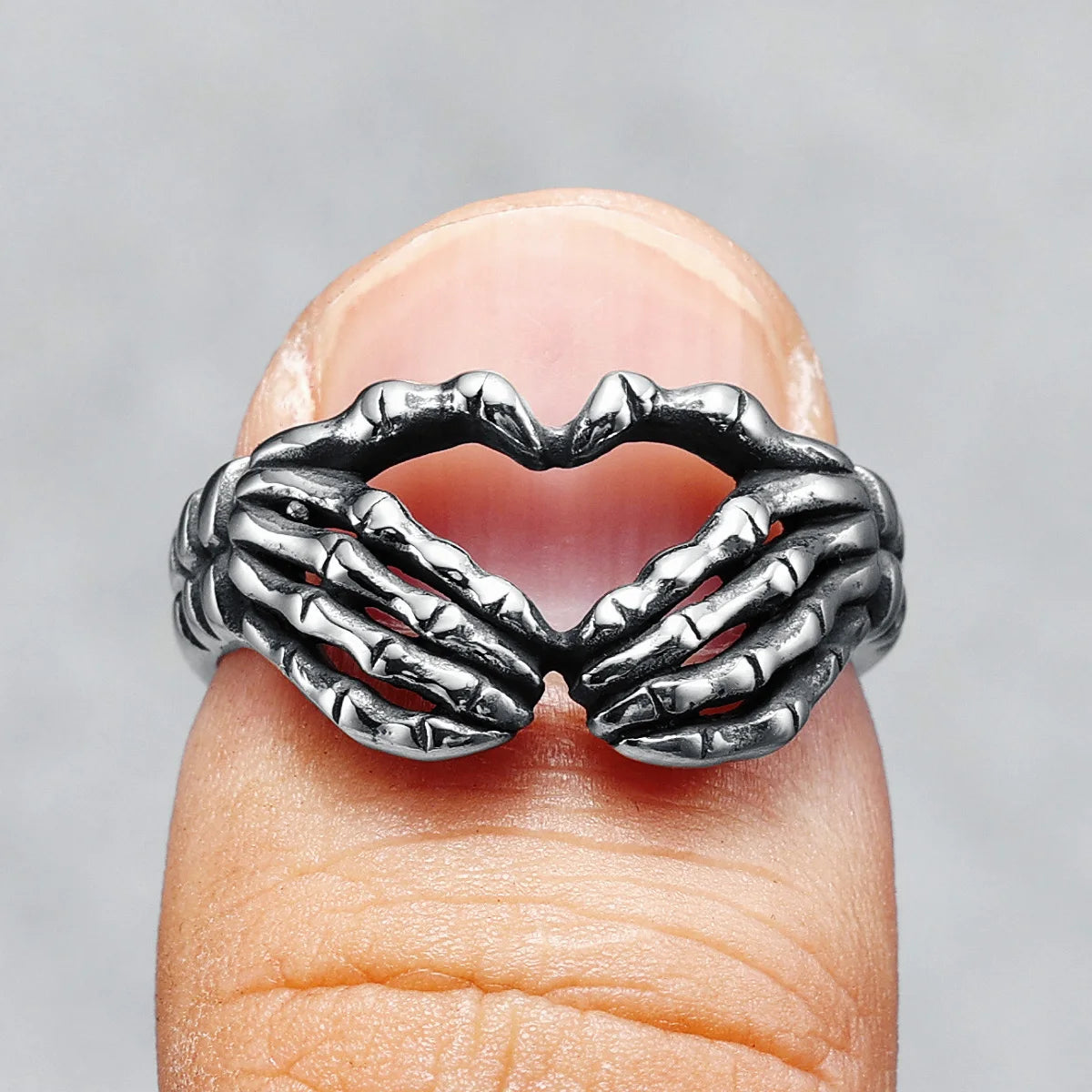 Finger Heart Rings 316L Stainless Steel Gothic Skeleton Men Women Ring Rock Punk Party for Biker Rider Couples Jewelry Best Gift