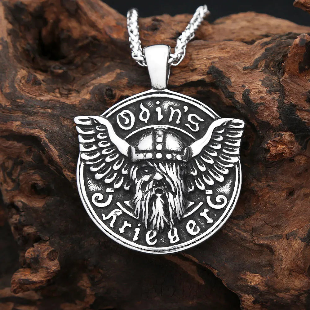 Nordic Vikings Odin Head Pendant Necklace For Men Boys Stainless Steel Vintage Rune Amulet Necklaces Mythology Jewelry Wholesale