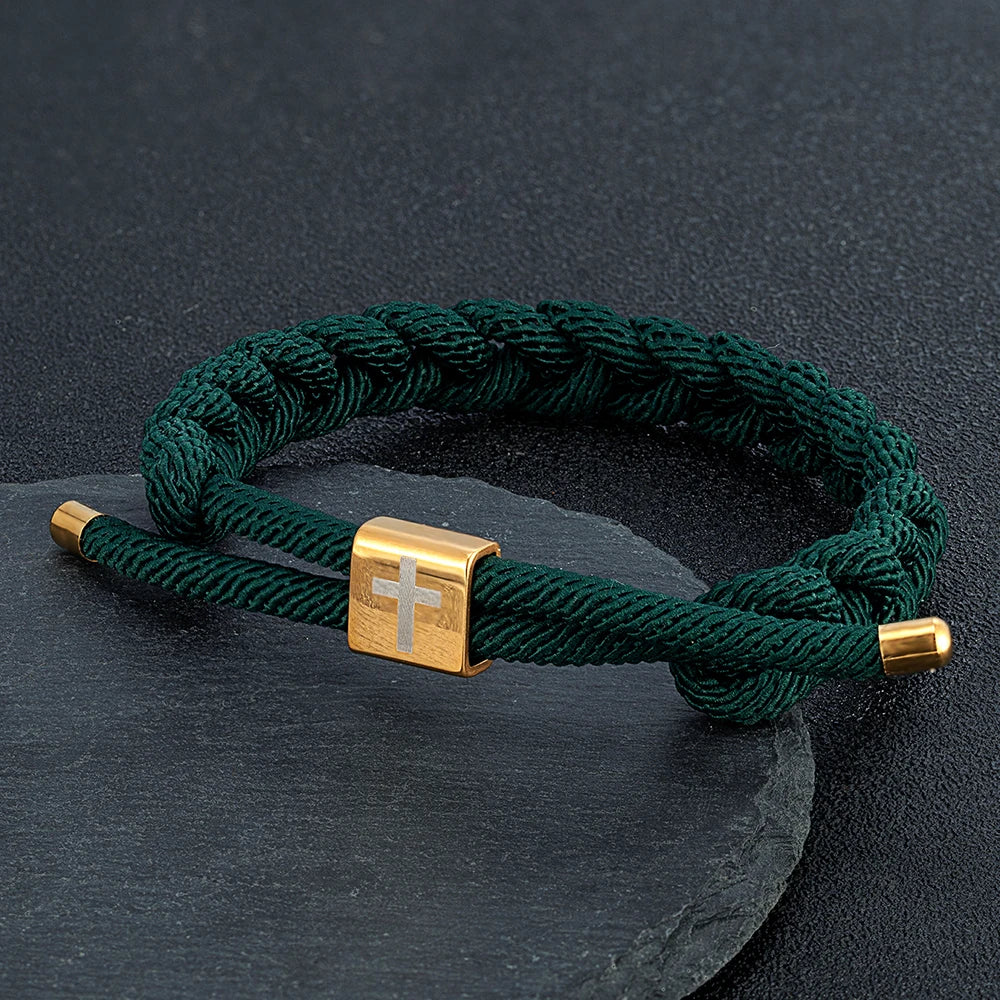 MKENDN Stainless Steel Square Cross Bracelet Men Women Creative Shoelace Bracelet Handmade Woven Emergency Survival Rope Jewelry