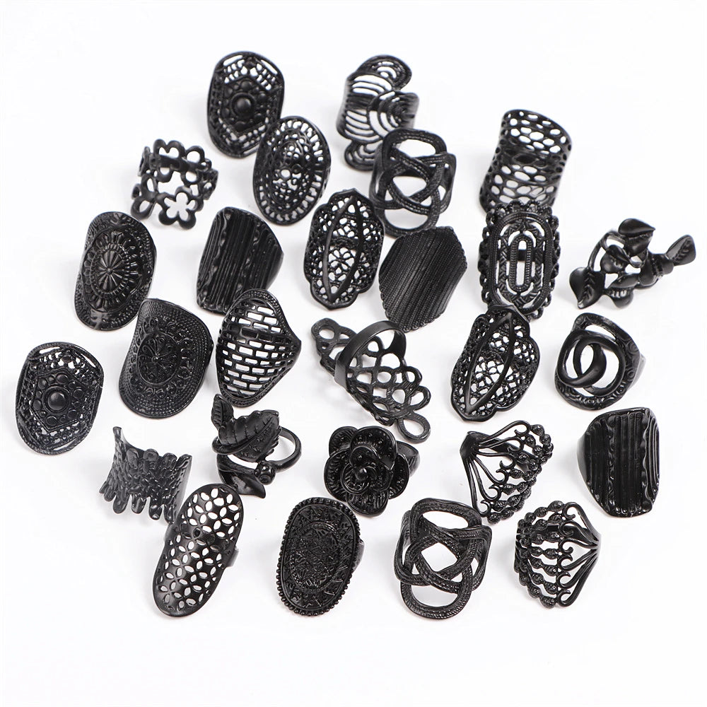 10Pcs/Lots Mix Style Vintage Carved Flower Rings For Charm Women Daily Holiday Party Jewelry Accessories Gifts