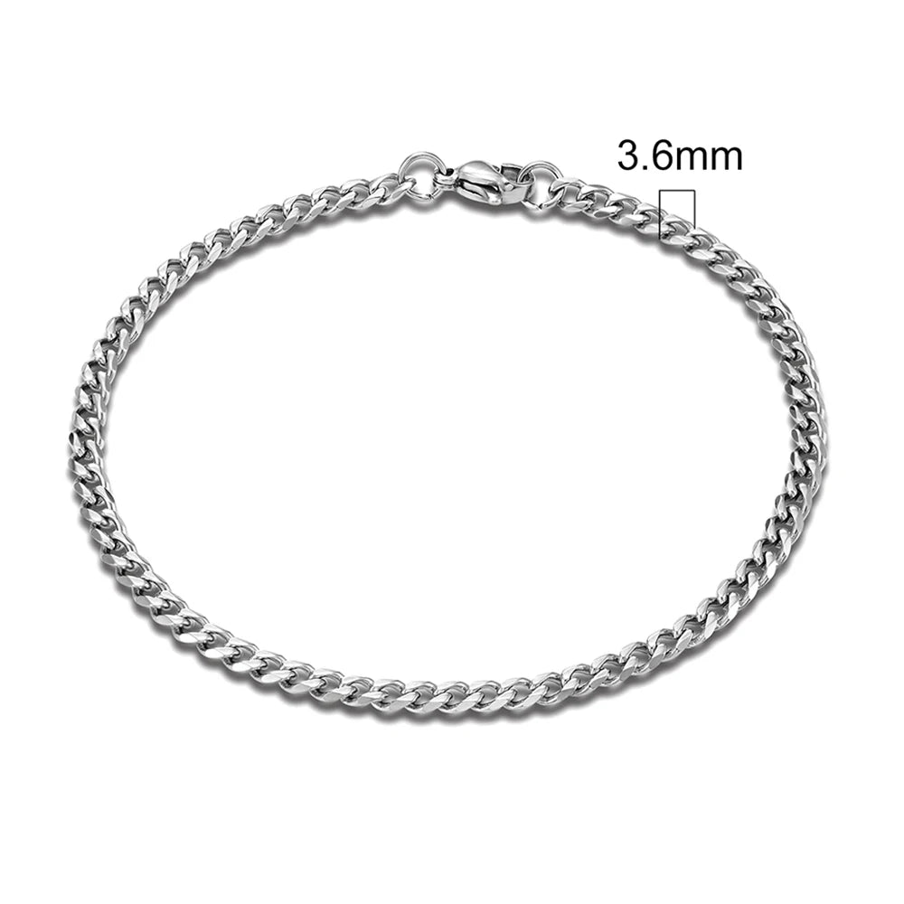 MKENDN 3-11mm Locomotive Men Punk Rock Stainless Steel Curb Cuban Link Chain Silver Color Bracelet For Women Biker Jewelry