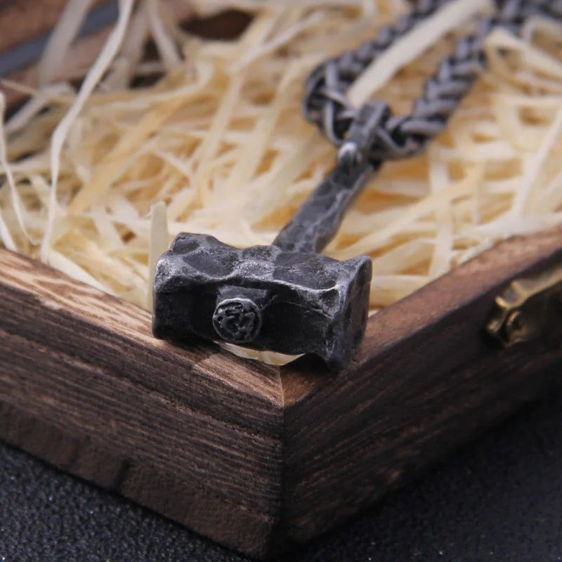 Vintage Viking  Thor's Hammer Pendant Necklace Men's Amulet Nordic Norwegian Style Jewelry Gift