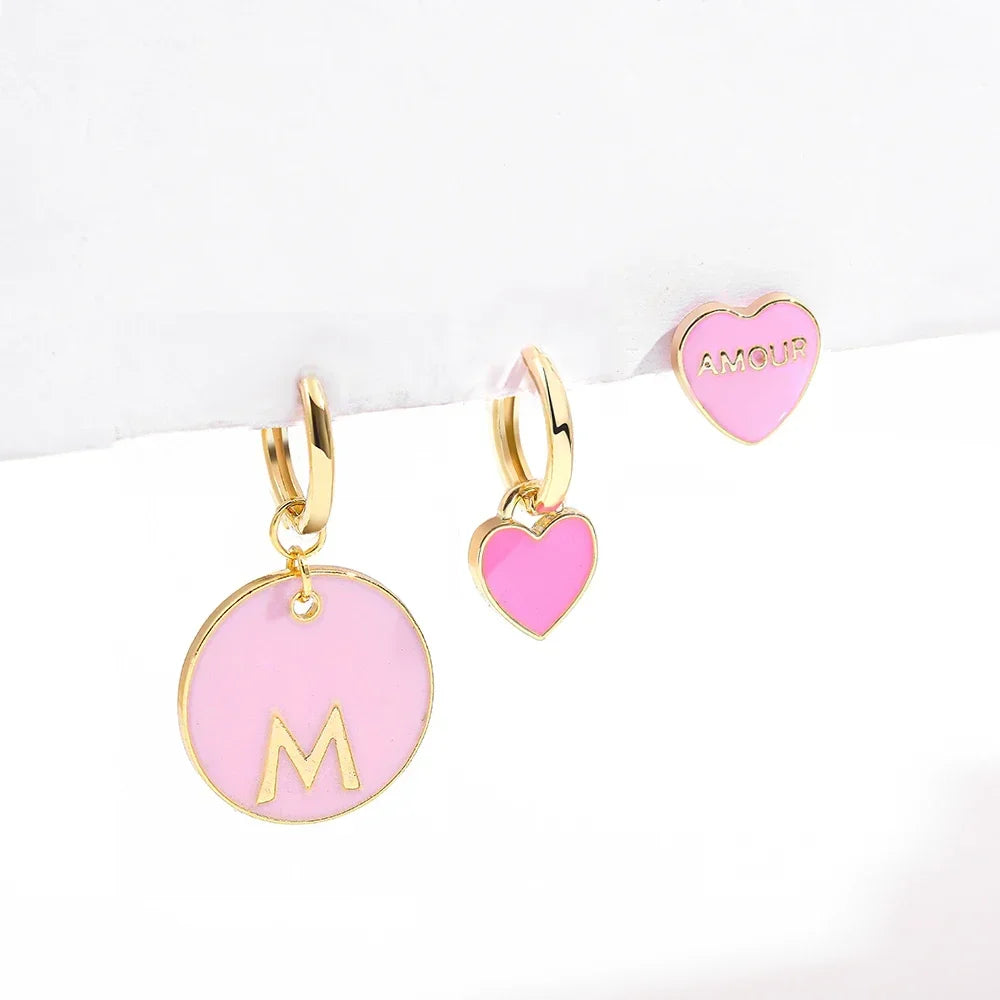 Charm Enamel Color Heart Huggie Hoop Earrings for Women Fashion Rainbow Mushroom Shell Pendants Small Earring Set Girls Gift