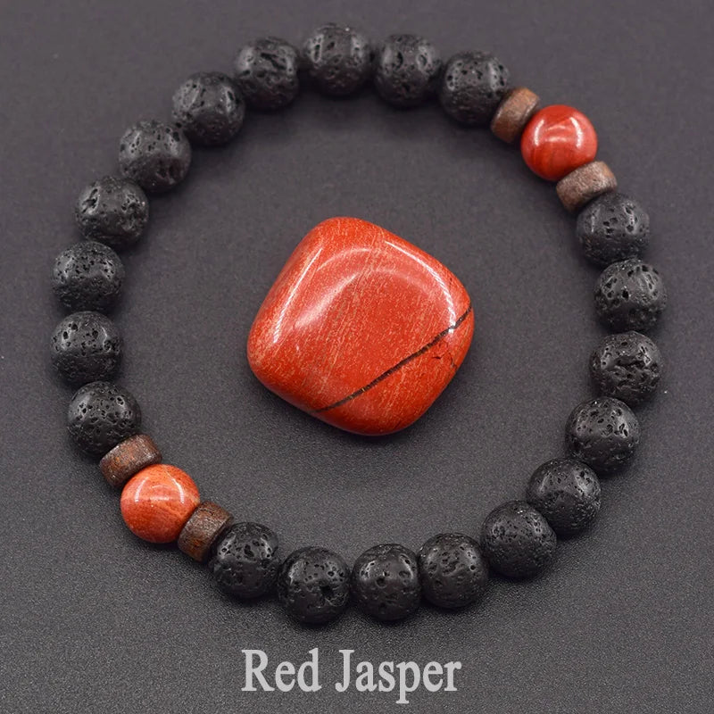 Natural Blue Sandstone Round Beads Bracelet Men Women Vintage Volcanic Stone Jewelry Relieve Anxiety Wristband Birthday Gift