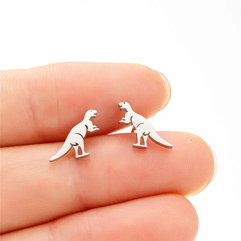 Cute Animal Stainless Steel Earrings Women Fashion 2024 Jewelry Horse Shark Dinosaur Swallow Earings Small Cat Ear Studs Bijoux