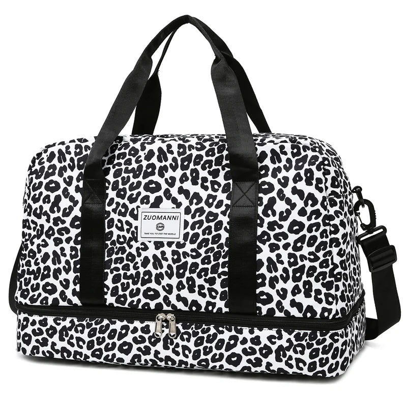 Spacious & Durable Women's Carry-On Travel Bag with Animal Print Nylon Large Capacity Sports Gym Bag  Weekend Overnight Bag