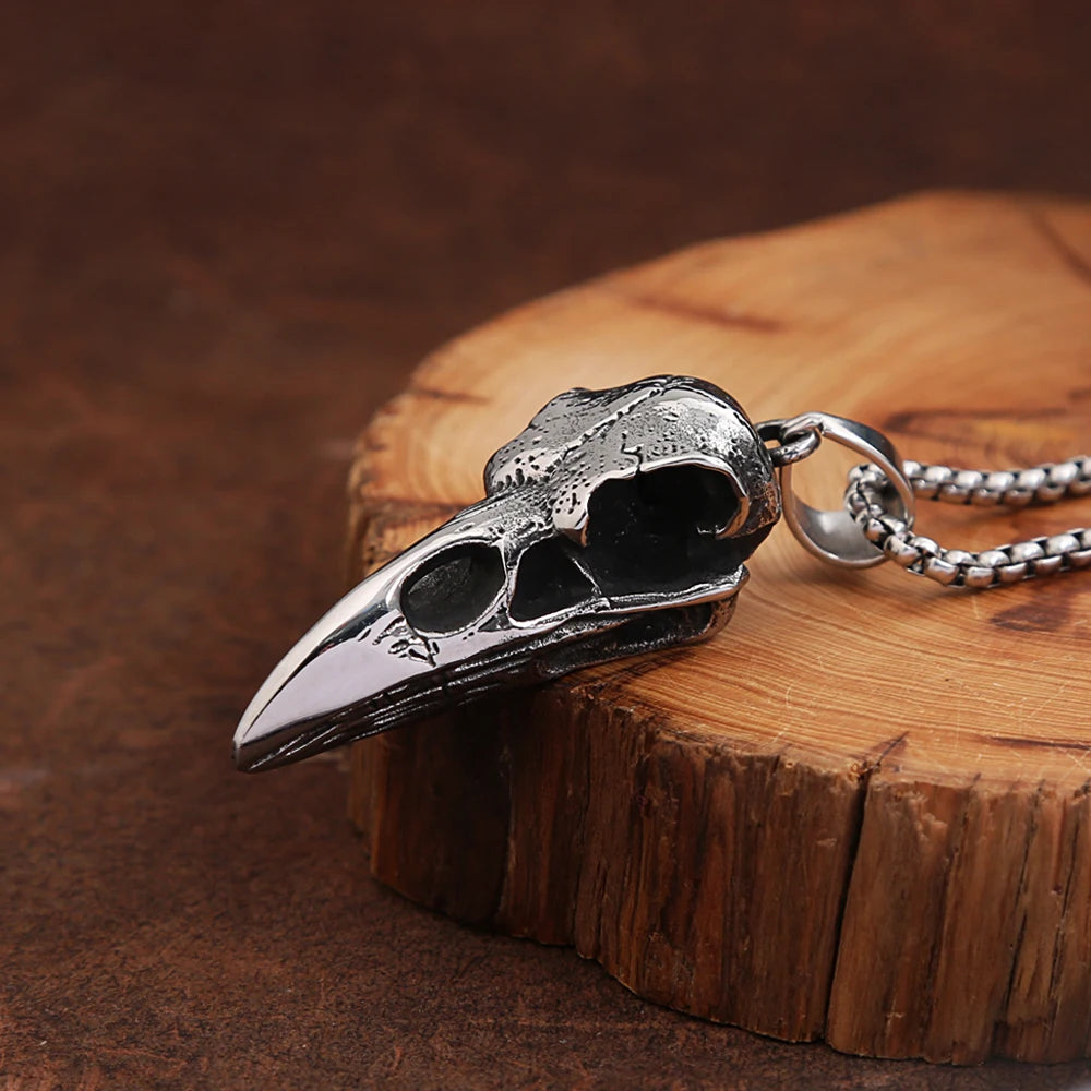 Punk Vintage Viking Crow Head Bird Skull Pendant For Men Boys Stainless Steel Nordic Viking Animal Necklace Fashion Jewelry Gift