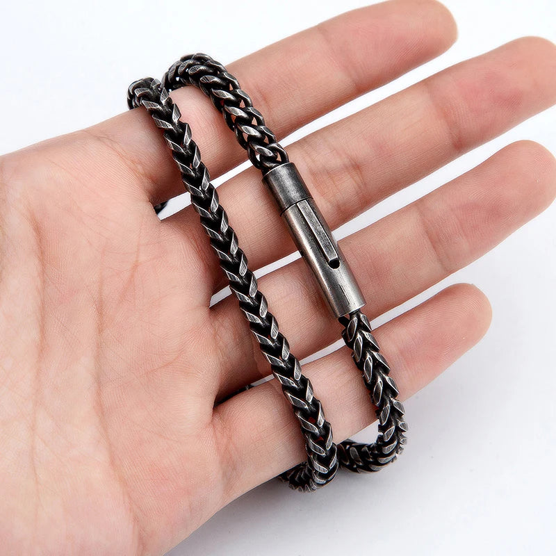 MKENDN Vintage Oxidized Cool Curb Cuban Chain Necklace for Men Stainless Steel Punk Rock Antique Cubic Foxtail Chain Male Gifts